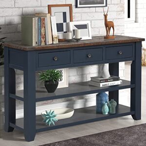 48'' Solid Wood Console Table, Modern Entryway Sofa Side Table with 3 Storage Drawers and 2 Shelves. Easy to Assemble (Blue)