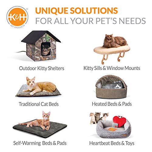 K&H Pet Products Self-Warming Kitty Bed Hooded Pet Bed for Cats or Dogs Blue/Gray Large 20 Inches