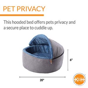 K&H Pet Products Self-Warming Kitty Bed Hooded Pet Bed for Cats or Dogs Blue/Gray Large 20 Inches