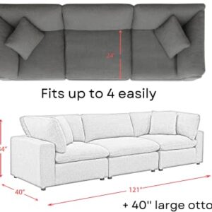ASY Cloud Down Modular Sectional Sofa 121' L-Shaped Reversible Chaise Couch Feather - Low to Ground Modern Deep & Plush Seats (4-Piece (Corner Chair (2) + Armless (1) Ottoman (1), Natural), (CLD9)