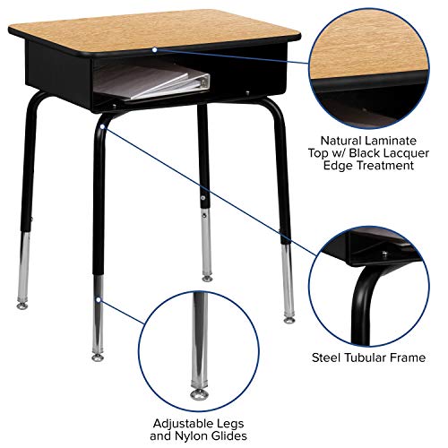 Flash Furniture Billie Student Desk - 24" W x 18" D Adjustable Height, Durable Desk for School or Remote Learning & Hercules Series 440 lb. Capacity Kid's Black Ergonomic Shell Stack Chair