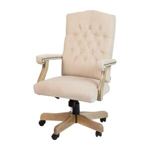 flash furniture traditional office chair – ivory microfiber tufted swivel office chair – home office desk chair with driftwood base