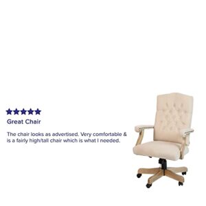 Flash Furniture Traditional Office Chair - Ivory Microfiber Tufted Swivel Office Chair - Home Office Desk Chair with Driftwood Base