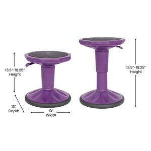 Flash Furniture Carter Adjustable Height Kids Active Stool - Flexible Purple Stool for Classroom and Home - Non-Skid Bottom - Rubberized Seat - 14" - 18" Seat Height