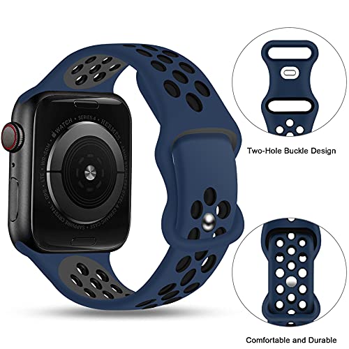 SVISVIPA Sport Bands Compatible for Apple Watch Bands 42mm 44mm 45mm 49mm,Breathable Soft Silicone Sport Women Men Replacement Strap Compatible with iWatch Ultra & SE & Series 8/7/6/5/4/3/2/1,Midnightblue Black
