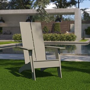 flash furniture sawyer modern 2-slat back adirondack chair – gray all-weather poly resin lounge chair