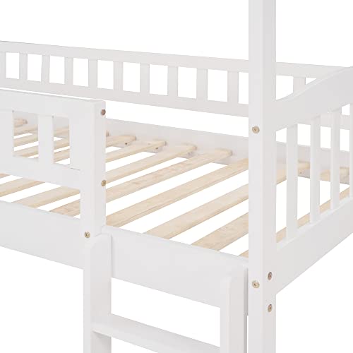 Harper & Bright Designs House Bed Loft Bed with Slide, Twin Loft Bed with Stairs and Storage, Wood Loft Bed Frame for Kids & Girls & Boys (White)