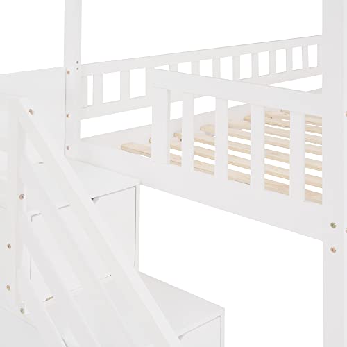 Harper & Bright Designs House Bed Loft Bed with Slide, Twin Loft Bed with Stairs and Storage, Wood Loft Bed Frame for Kids & Girls & Boys (White)