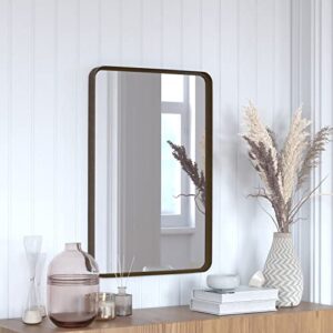 flash furniture janinne rectangle wall mirror – brushed bronze accent mirror – 20″ x 30″ vanity mirror – for bathroom, vanity, entryway, dining room, & living room