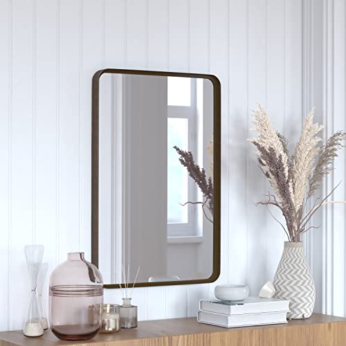 Flash Furniture Janinne Rectangle Wall Mirror - Brushed Bronze Accent Mirror - 20" x 30" Vanity Mirror - for Bathroom, Vanity, Entryway, Dining Room, & Living Room