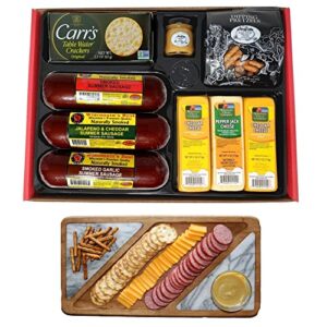 wisconsin’s best & wisconsin cheese company- party gift basket – 100% wisconsin cheddar cheese, pepper cheese, sausage, crackers, pretzels & mustard