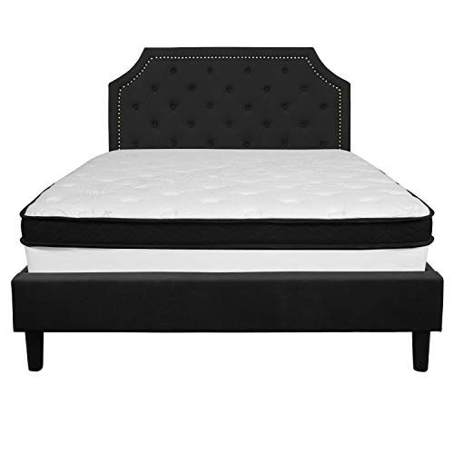 Flash Furniture Brighton Queen Size Tufted Upholstered Platform Bed in Black Fabric with Memory Foam Mattress