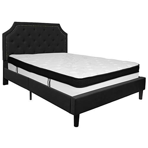 Flash Furniture Brighton Queen Size Tufted Upholstered Platform Bed in Black Fabric with Memory Foam Mattress