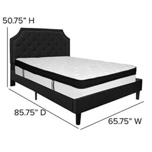 Flash Furniture Brighton Queen Size Tufted Upholstered Platform Bed in Black Fabric with Memory Foam Mattress