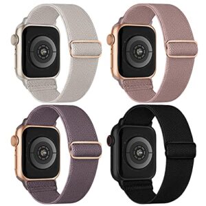 stretchy nylon solo loop bands compatible with apple watch 38mm 40mm 41mm, adjustable braided sport elastic wristbands women men straps for iwatch series ultra/8/7/6/5/4/3/2/1/se, 4 packs