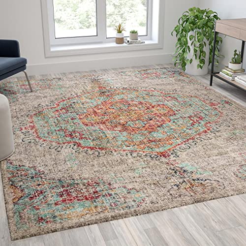 Flash Furniture Katherine Vintage Distressed Medallion Area Rug - 8' x 10' - Gray Multi - Polyester