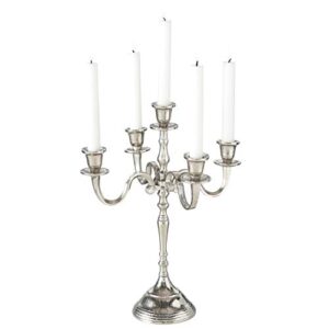 hamptons five candle candelabra, silver finish, centerpiece, hand crafted of cast aluminum, atelier craft surface details, over 1 ft high, (15.75 inches)