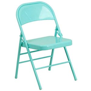 flash furniture 2 pack hercules colorburst series tantalizing teal triple braced & double hinged metal folding chair