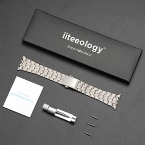 iiteeology Compatible with Apple Watch Band 49mm 45mm 44mm 42mm, Titanium Strap for Men with Double Button Clasp for iWatch Ultra SE Series 8 7 6 5 4 3 2 1, Silver