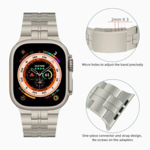 iiteeology Compatible with Apple Watch Band 49mm 45mm 44mm 42mm, Titanium Strap for Men with Double Button Clasp for iWatch Ultra SE Series 8 7 6 5 4 3 2 1, Silver