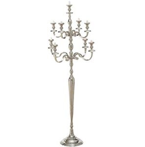 whole house worlds hamptons tall nine candle silver candelabra, handcrafted of silver aluminum nickel, 6 feet tall (71 inches tall -180 cm) for 9 candles cm. aluminium. freestanding