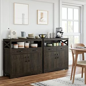 HOSTACK Modern Farmhouse Buffet Sideboard, Kitchen Storage Cabinet with Shelves and Doors, Wood Buffet Cabinet with Drawers, Coffee Bar, Floor Cabinet Cupboard for Dining Room, Dark Brown