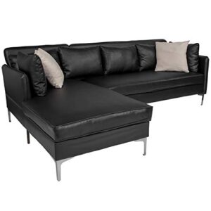 flash furniture back bay upholstered accent pillow back sectional with left side facing chaise in black leathersoft