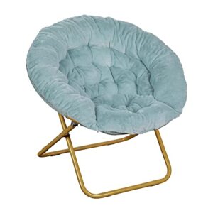 Flash Furniture Gwen 38" Oversize Portable Faux Fur Folding Saucer Moon Chair for Dorm and Bedroom, Set of 1, Dusty Aqua/Soft Gold