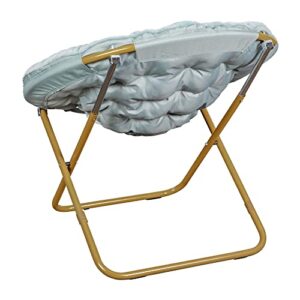 Flash Furniture Gwen 38" Oversize Portable Faux Fur Folding Saucer Moon Chair for Dorm and Bedroom, Set of 1, Dusty Aqua/Soft Gold