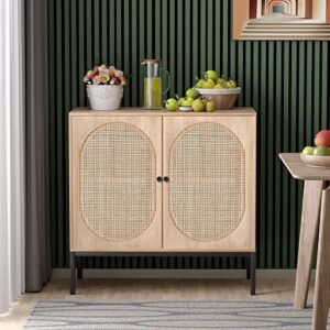 sideboard storage cabinet with handmade natural rattan doors, accent cabinet rattan cabinet buffet cabinet with storage, for living room, dining room, entryway, kitchen, nature