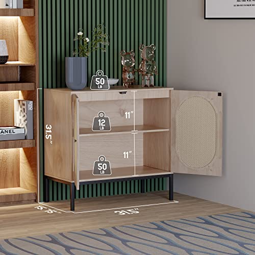 Sideboard Storage Cabinet with Handmade Natural Rattan Doors, Accent Cabinet Rattan Cabinet Buffet Cabinet with Storage, for Living Room, Dining Room, Entryway, Kitchen, Nature