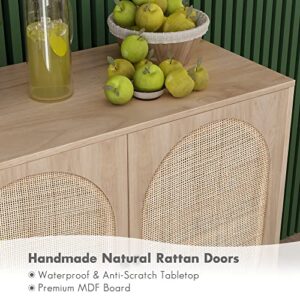 Sideboard Storage Cabinet with Handmade Natural Rattan Doors, Accent Cabinet Rattan Cabinet Buffet Cabinet with Storage, for Living Room, Dining Room, Entryway, Kitchen, Nature