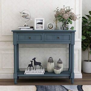 kinffict wood console sofa table with drawer and bottom shelf, weyoung daisy series entryway table for living room (navy)