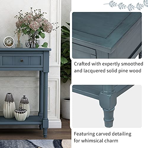 KINFFICT Wood Console Sofa Table with Drawer and Bottom Shelf, WeYoung Daisy Series Entryway Table for Living Room (Navy)