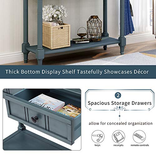 KINFFICT Wood Console Sofa Table with Drawer and Bottom Shelf, WeYoung Daisy Series Entryway Table for Living Room (Navy)