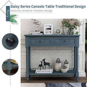 KINFFICT Wood Console Sofa Table with Drawer and Bottom Shelf, WeYoung Daisy Series Entryway Table for Living Room (Navy)