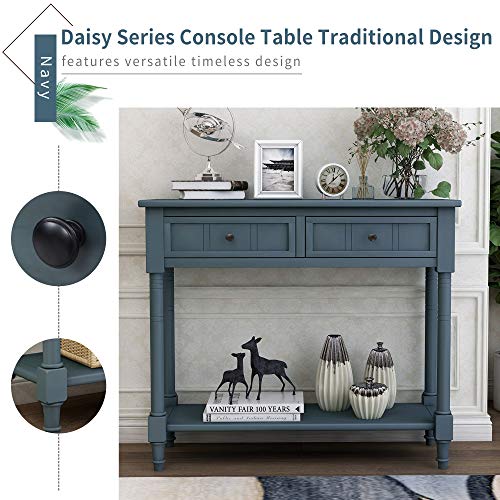 KINFFICT Wood Console Sofa Table with Drawer and Bottom Shelf, WeYoung Daisy Series Entryway Table for Living Room (Navy)