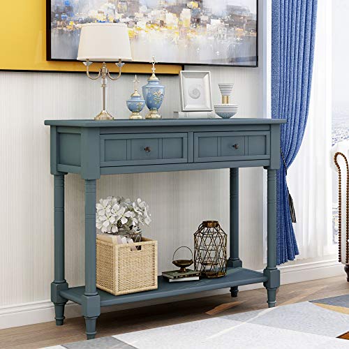 KINFFICT Wood Console Sofa Table with Drawer and Bottom Shelf, WeYoung Daisy Series Entryway Table for Living Room (Navy)