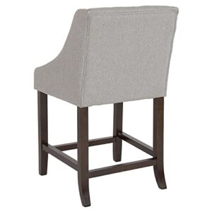 Flash Furniture 2 Pack Carmel Series 24" High Transitional Tufted Walnut Counter Height Stool with Accent Nail Trim in Light Gray Fabric