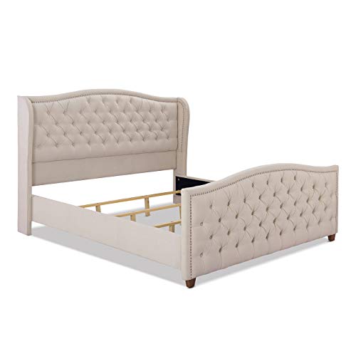 Jennifer Taylor Home Anastasia Upholstered Shelter Headboard Bed Set, King, Sky Neutral Beige Polyester