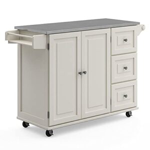 homestyles kitchen cart with stainless steel metal top rolling mobile kitchen island with storage and towel rack 54 inch width off white