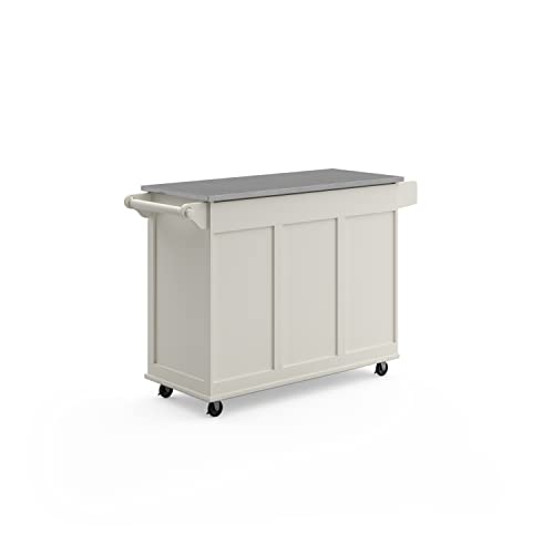 Homestyles Kitchen Cart with Stainless Steel Metal Top Rolling Mobile Kitchen Island with Storage and Towel Rack 54 Inch Width Off White