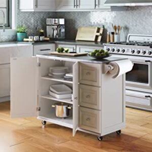 Homestyles Kitchen Cart with Stainless Steel Metal Top Rolling Mobile Kitchen Island with Storage and Towel Rack 54 Inch Width Off White