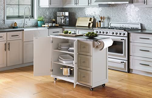 Homestyles Kitchen Cart with Stainless Steel Metal Top Rolling Mobile Kitchen Island with Storage and Towel Rack 54 Inch Width Off White