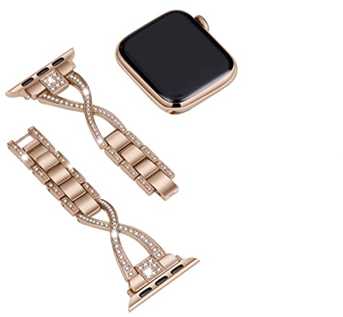 JFdragon for Apple Watch Band 38mm 40mm 41mm Women Series 8 7 6 5 4 3 2 1 SE iwatch Bands Bling Metal Bracelet Fancy Cute Dressy Strap Rose Gold