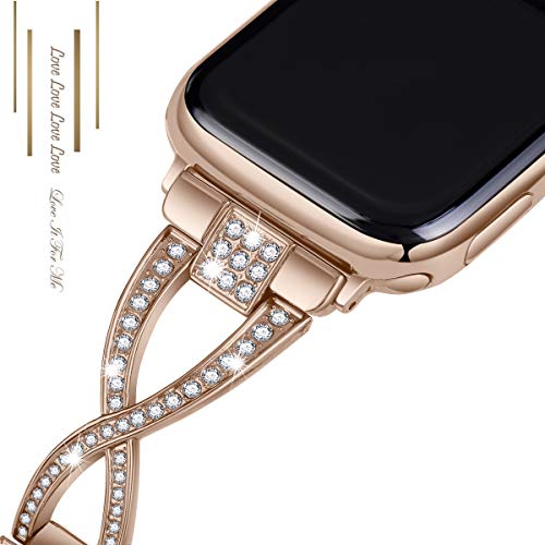 JFdragon for Apple Watch Band 38mm 40mm 41mm Women Series 8 7 6 5 4 3 2 1 SE iwatch Bands Bling Metal Bracelet Fancy Cute Dressy Strap Rose Gold