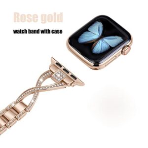 JFdragon for Apple Watch Band 38mm 40mm 41mm Women Series 8 7 6 5 4 3 2 1 SE iwatch Bands Bling Metal Bracelet Fancy Cute Dressy Strap Rose Gold