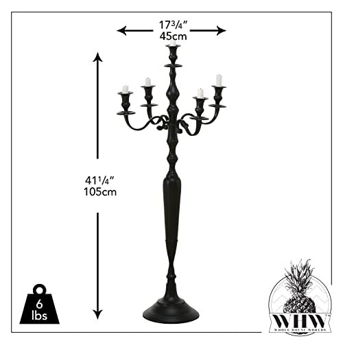 WHW Whole House Worlds Hamptons Five Candle Candelabra, Rustic Black Finish, Centerpiece, Hand Crafted of Cast Aluminum Nickel, Tall, Over 3 FT High, (41.25 Inches)