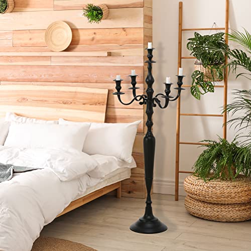 WHW Whole House Worlds Hamptons Five Candle Candelabra, Rustic Black Finish, Centerpiece, Hand Crafted of Cast Aluminum Nickel, Tall, Over 3 FT High, (41.25 Inches)