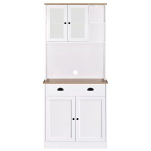 mupater kitchen pantry storage cabinet with microwave stand, 72” freestanding hutch cabinet with buffet cupboard, drawer and doors for home, white